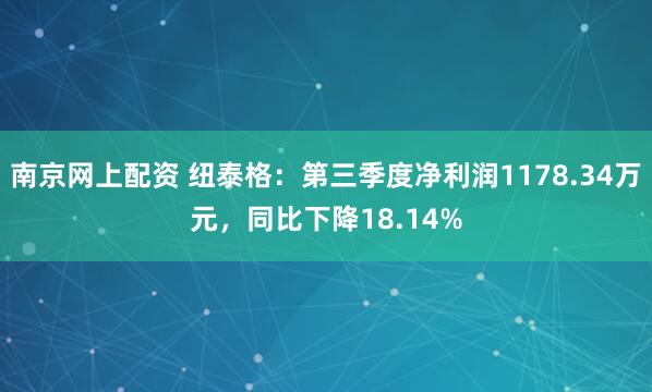 南京网上配资 纽泰格:第三季度净利润1178.34万元,同比下降18.14%